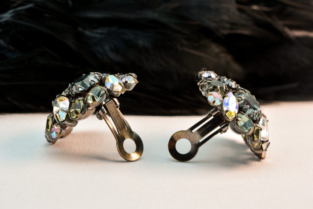 Clip on earrings with stones in blue colours signed Schreiner to the back